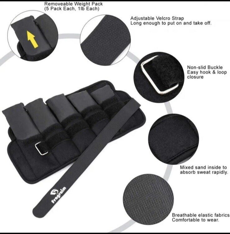 Fragraim Adjustable Ankle Weights 10 lbs pair - 5 per side, Black