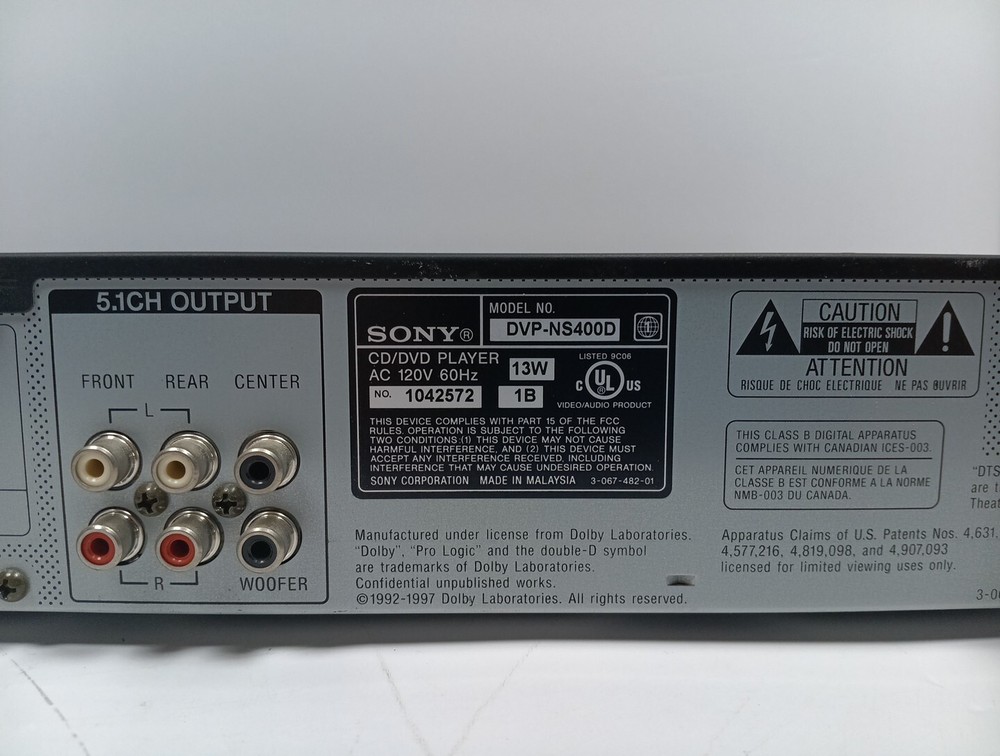 Sony DVD/CD/Video CD Player DVP-NS400D 5.1CH Decoder No Remote - Tested Works