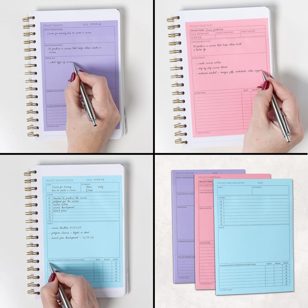 Project Planner Kit & Meeting Notebook for Work – 90 Lar Stiy Notes