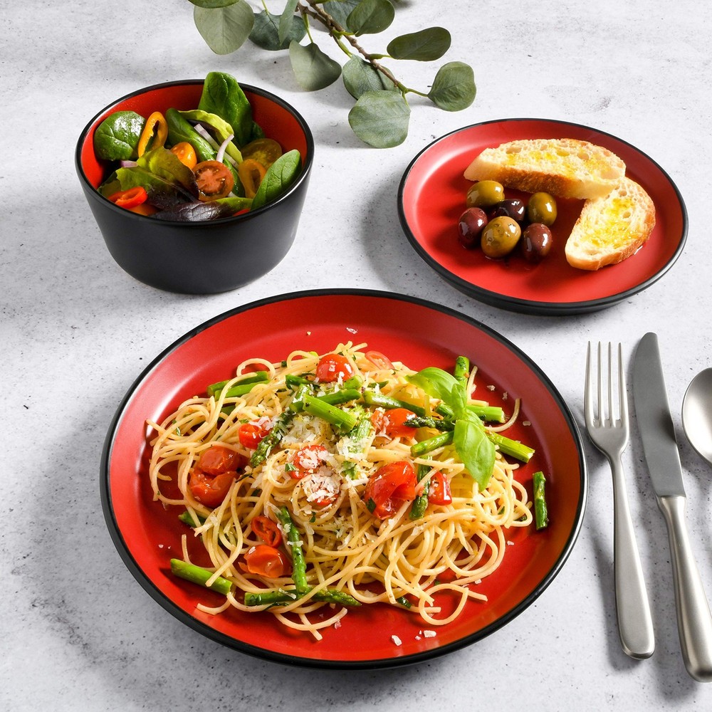 Sofia Coupe Stoneware Dinnerware Set, for 4 (12pcs), Matte Red