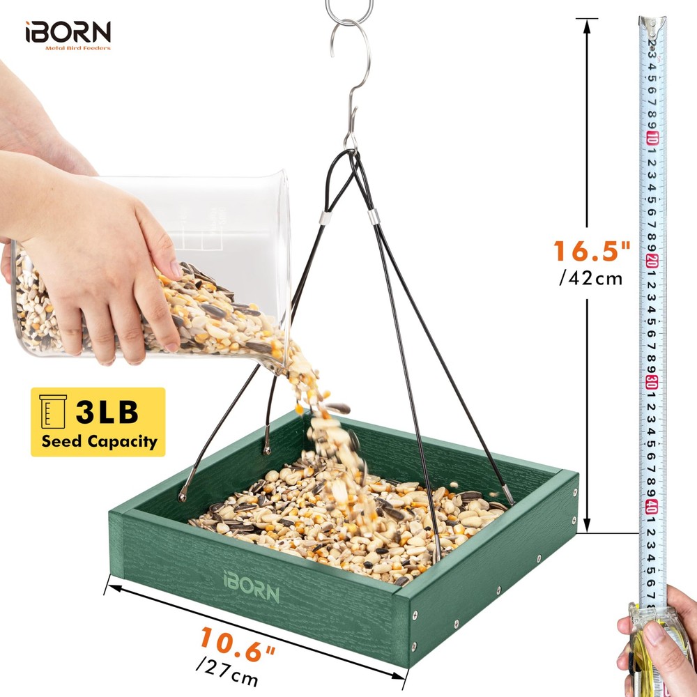iBorn Platform Bird Feeder Tray Feeders for Green,Replaceable Mesh