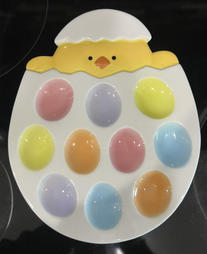 Vintage Ceramic Multicolor 10-Hole Easter Deviled Egg Platter 10" x 8"