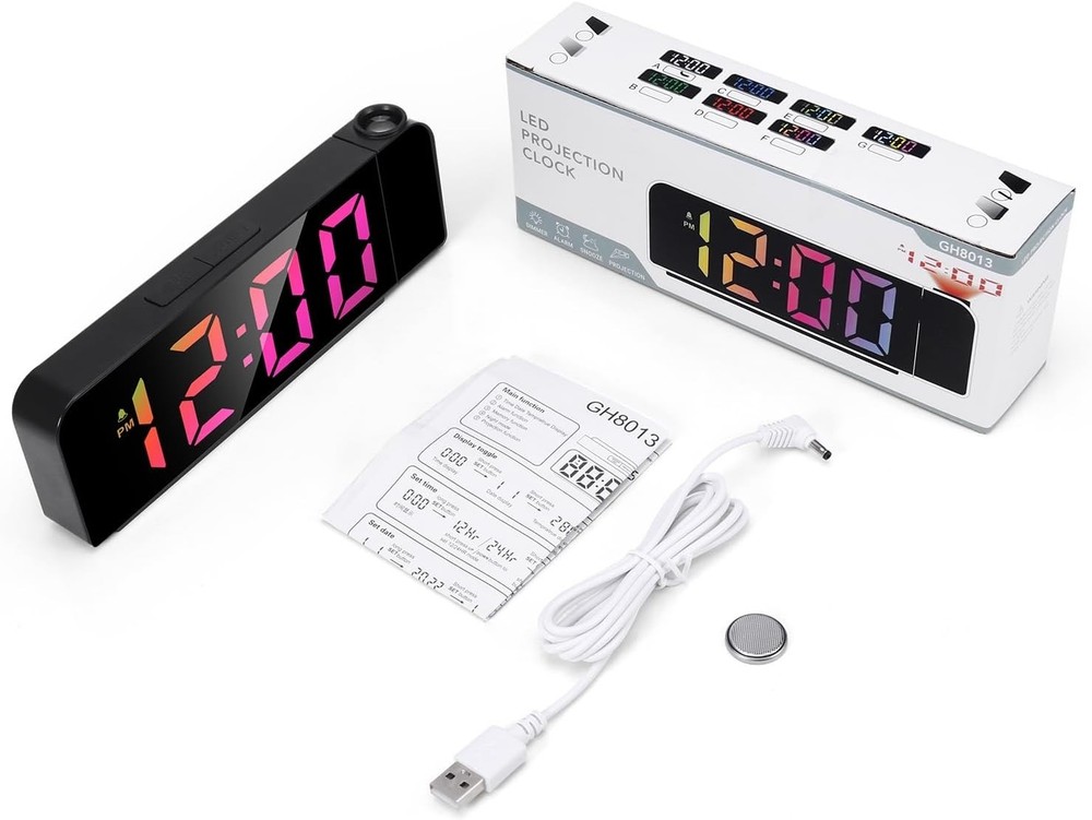 Projection Clock for Bedroom Ceiling, Alarm Clocks with 180° Rotatable Projector