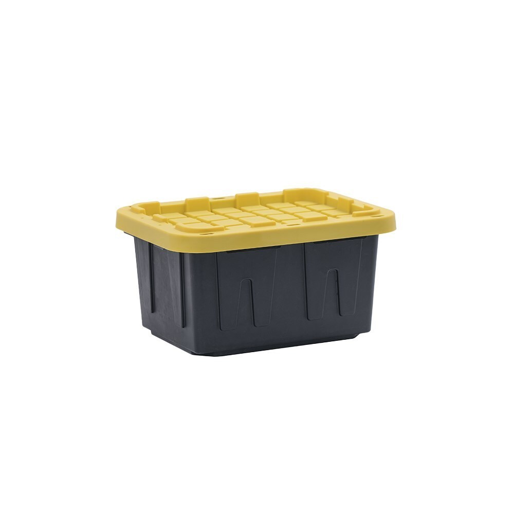 5 Gallon Black and yellow Heavy Duty Stackable Tote with Standard Snap Lid
