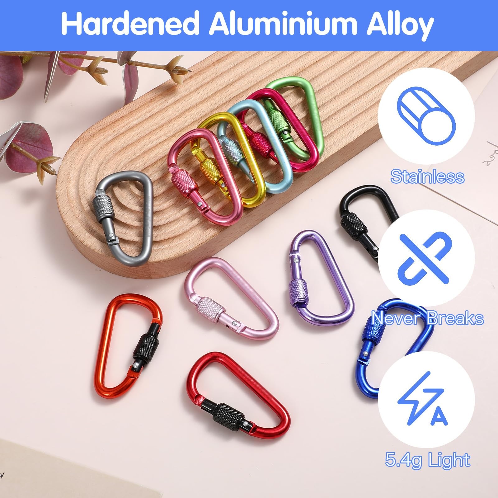 12 Pcs D-Shape Carabiner Clasp, 2.2inch Locking Carabiner Clip with Screw Gat...