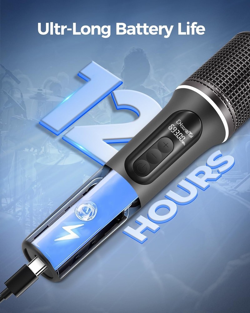 Dual Wireless Microphone System with 5-Level Volume Adjustment