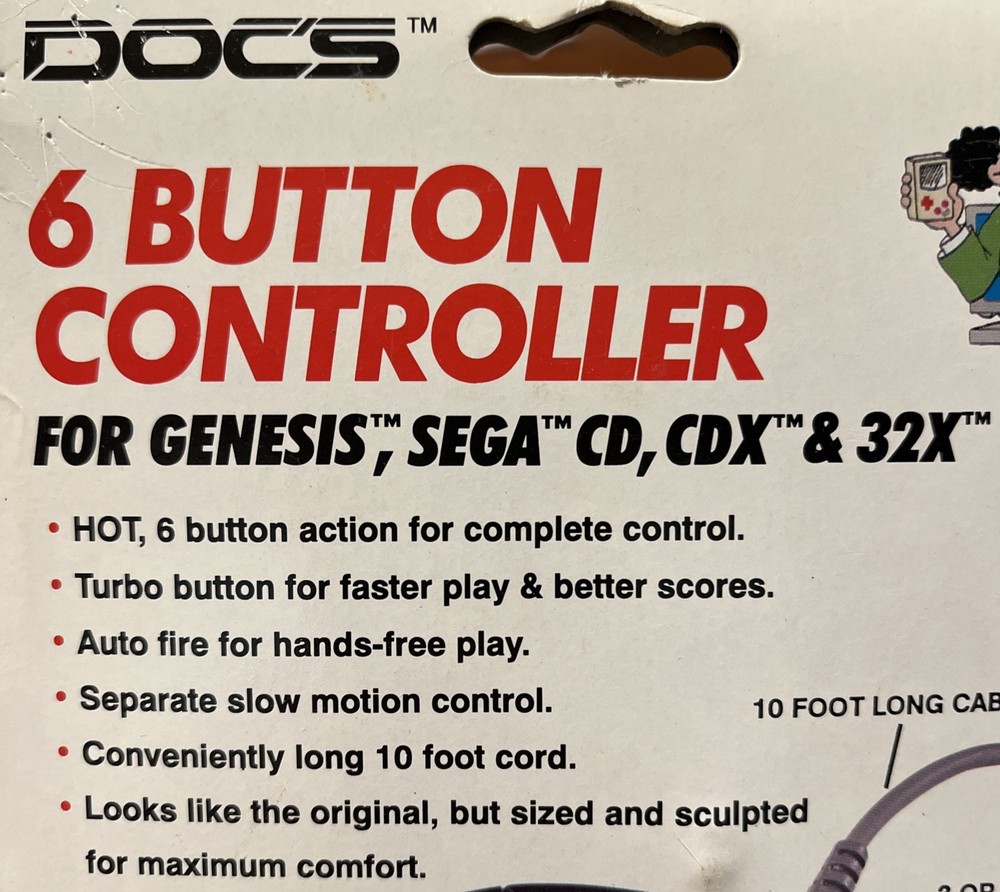 6-BUTTON CONTROLLERS for SEGA GENESIS, CD, CDX, 32X Turbo Slow-motion 10” Cable