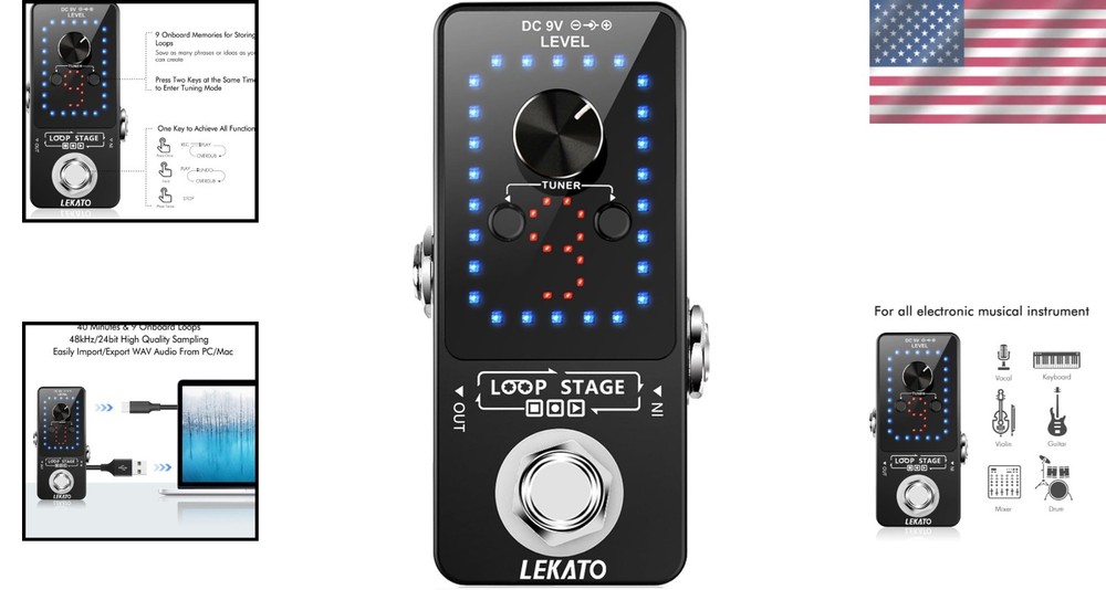 9-Loop Guitar Pedal with 40min Record Time - Black