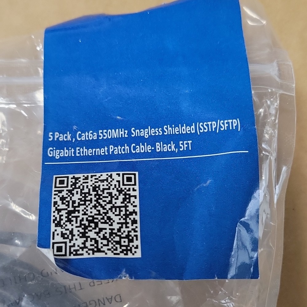 Cable Matters Cat6a Snagless Shielded Ethernet Patch Cable 5ft Black 5 Pack