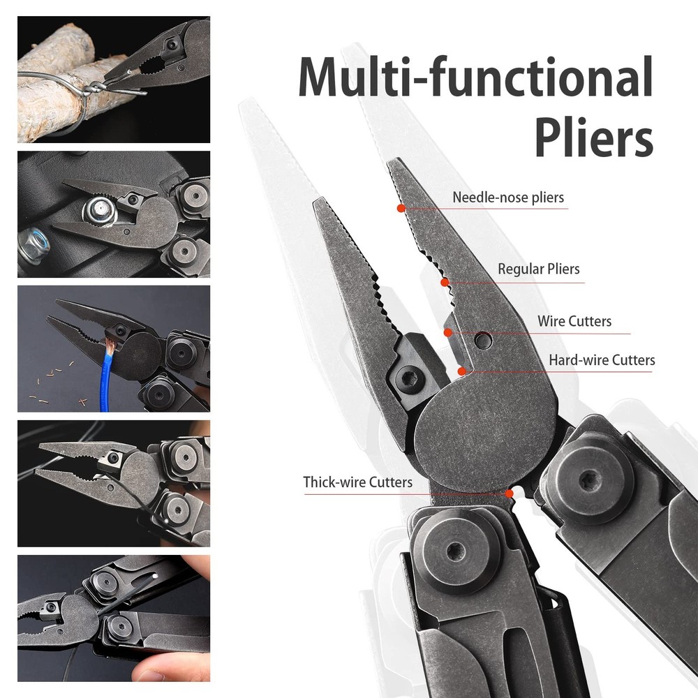 Heavy Duty Multitool Pliers with Pocket Scissors, Replaceable Wire Cutters, N...