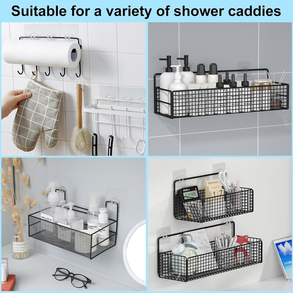 Clear Shower Shelf Adhesive Hooks - 15 Pack, Rust-Proof & Mildew Resistant