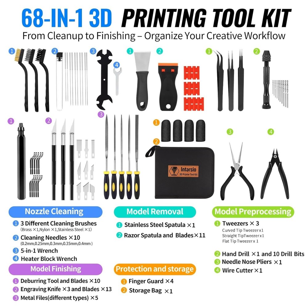 68Pcs 3D Printer Tools Kit with Storage Case, 3D Printer Accessories