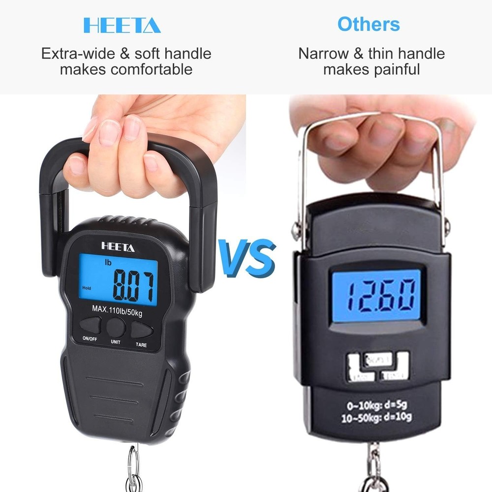 Compact Hanging Fish Scale with LCD Display, Tare Function & 2 AAA Batteries