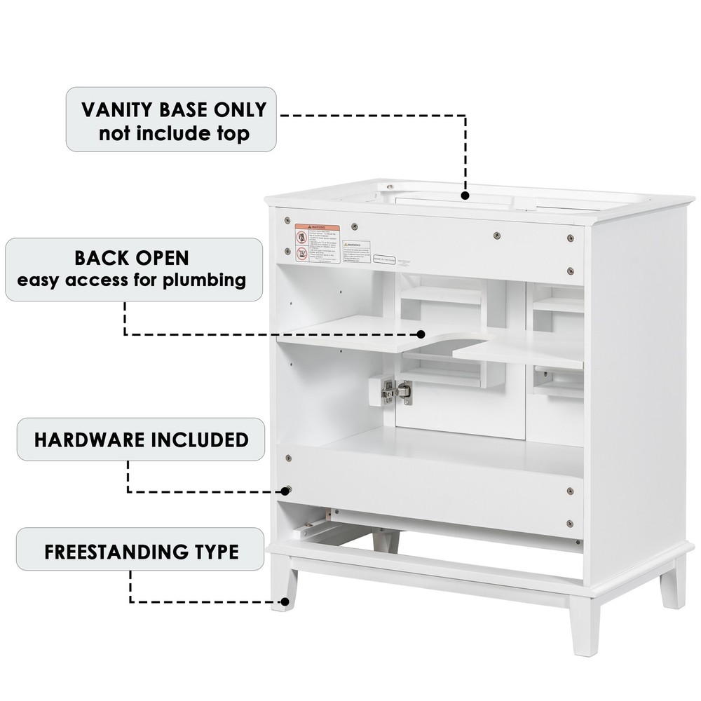 30" Bathroom Vanity without Sink, Base Only, Multi-functional Bathroom Cabinet