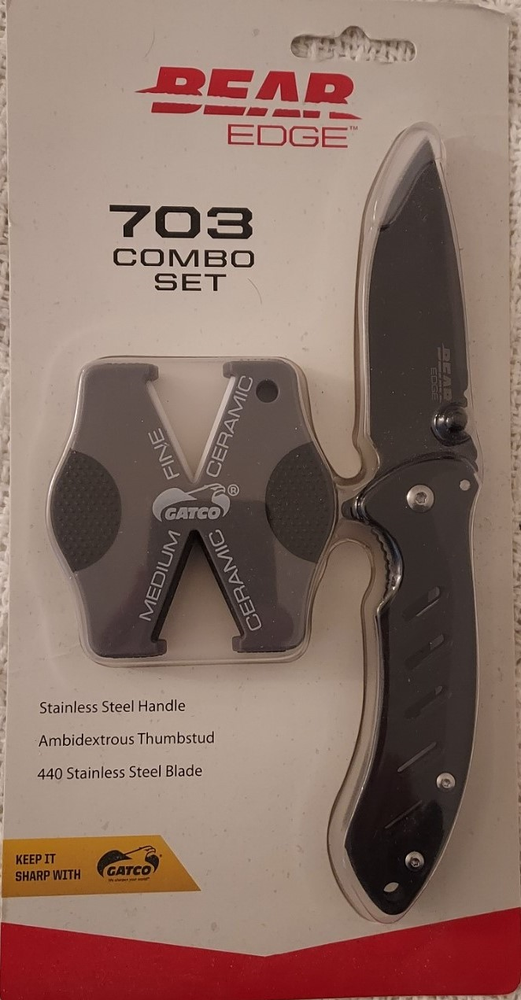 Bear Edge 703 Combo Set - Stainless Steel Knife and Ceramic Sharpener - Black