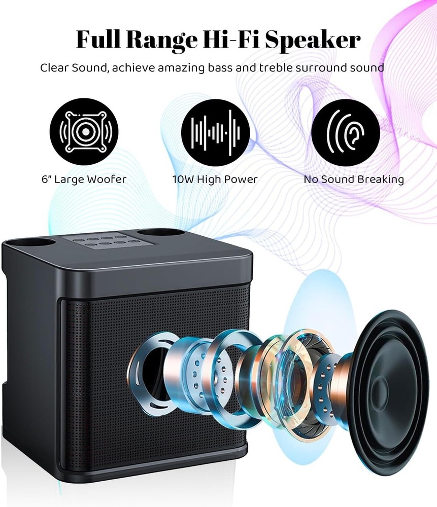Karaoke Machine with 2 Wireless Microphones Portable Bluetooth 5.0 Speaker Light