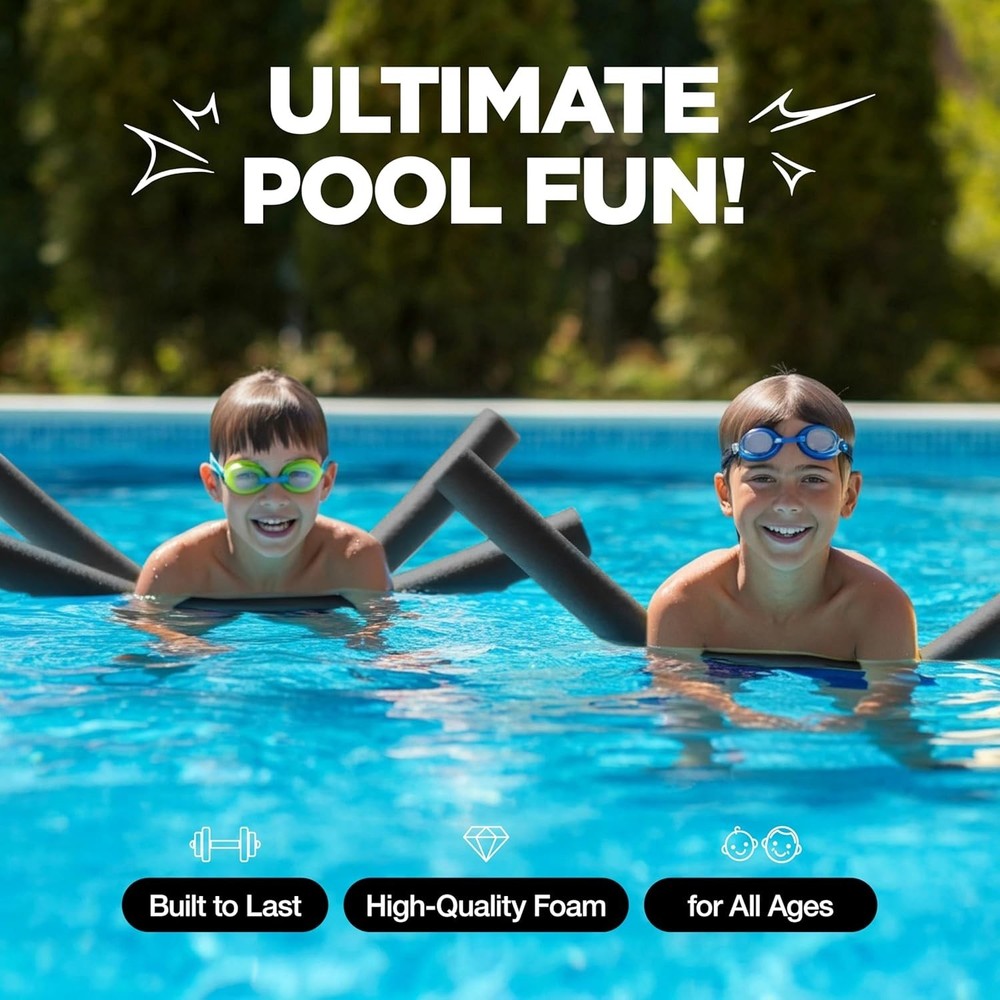 Pool Noodles Foam 6 Pack Large Black Swim Float Tubes Multi-Purpose Bulk