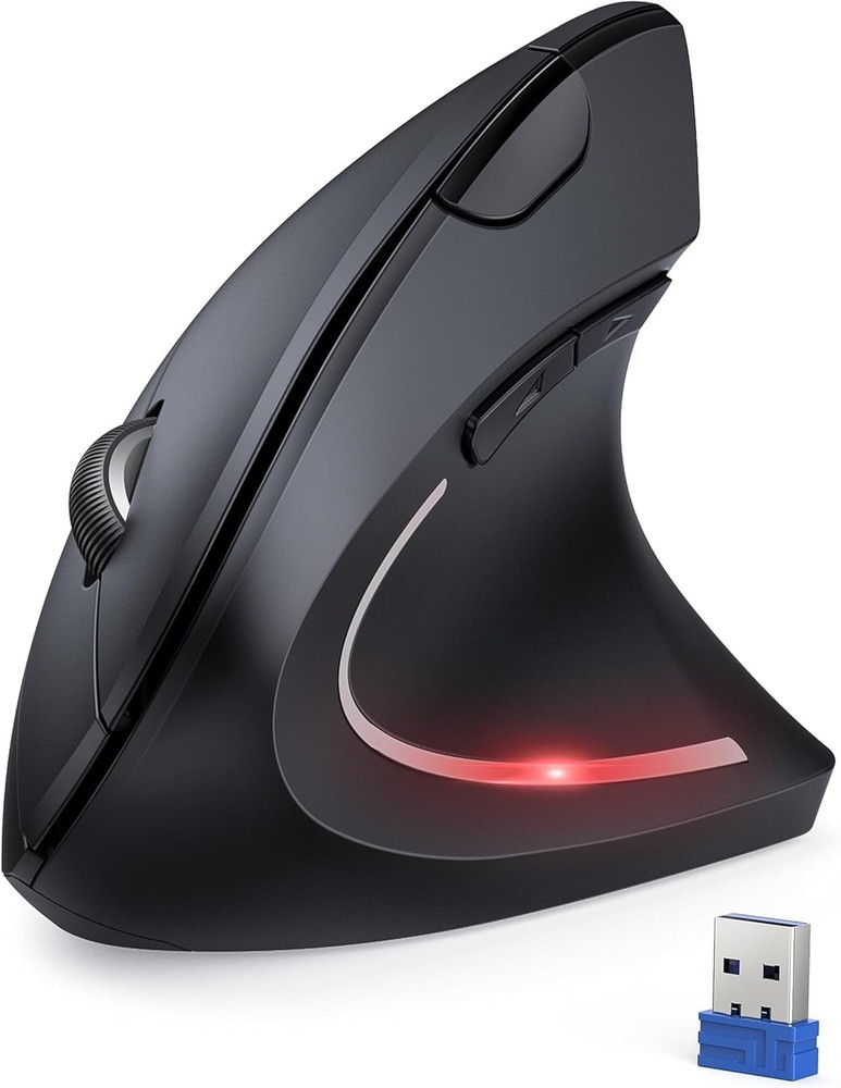 Black 2.4G Ergonomic Wireless Vertical Mouse 4800 DPI Optical 6 Buttons PC