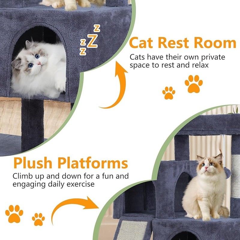 Cat Tree W/ Sisal Scratching Posts Interactive Ball Indoor Cats Stable Design US