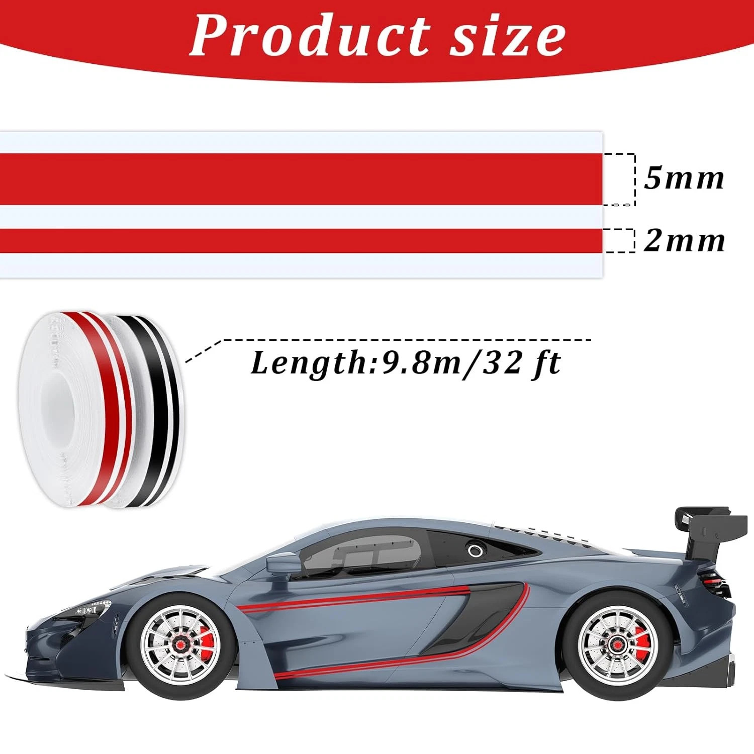 2 Rolls Pin Striping Tape for Cars,32 ft Automotive Pinstriping red & black