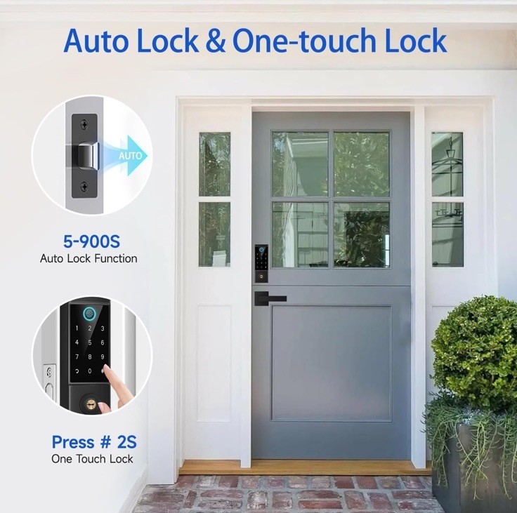 BEBASIA APP Control Fingerprint Lock with Handle, Heavy Duty Smart Keyless Entry