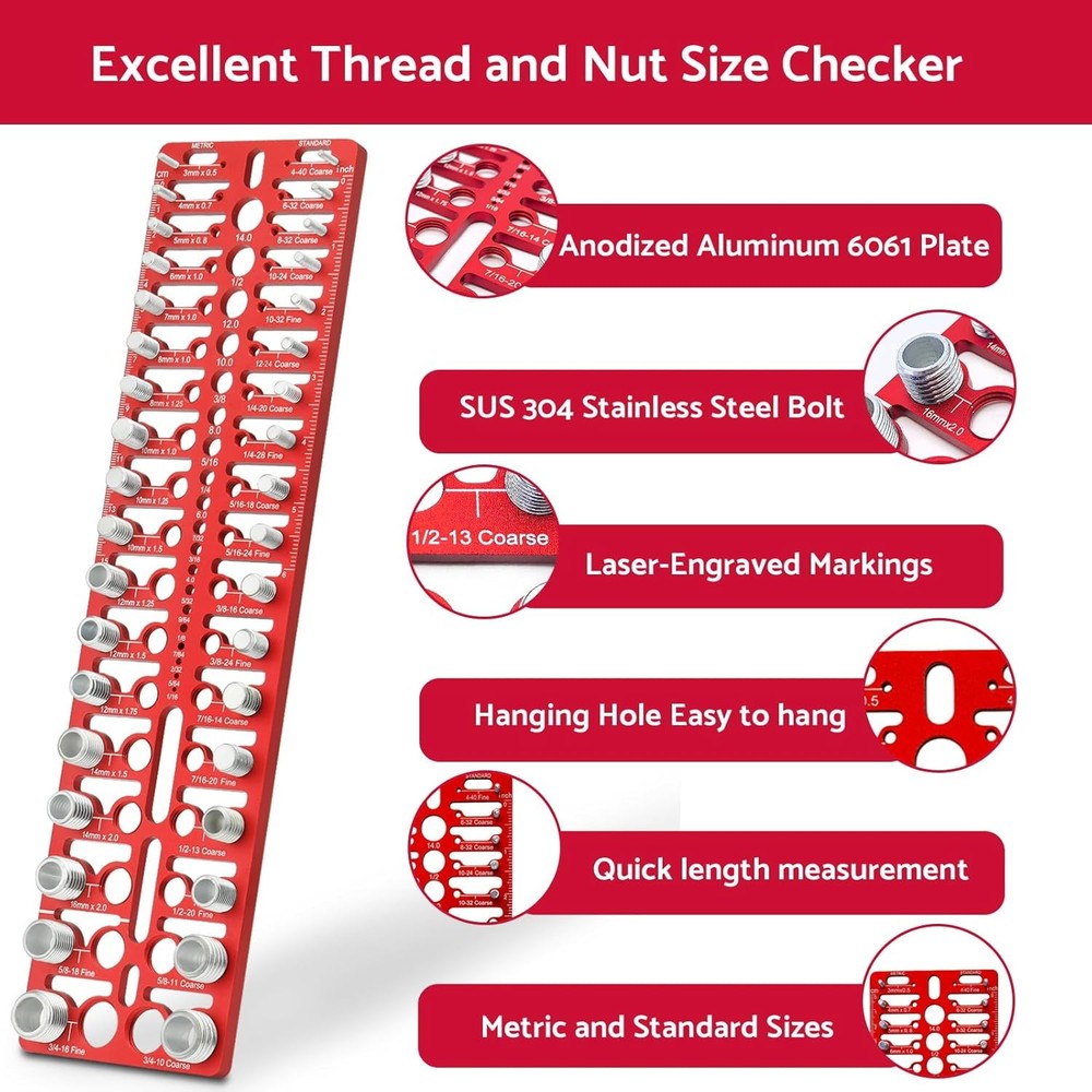 55 Nut and Bolt Thread Checker Thread Checker Standard and Metric Bolt...