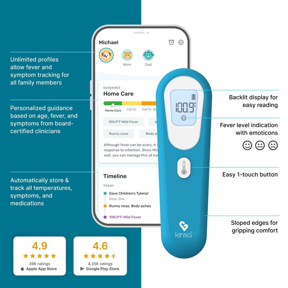 Kinsa QuickScan Smart Thermometer - No-Touch, Contactless Digital Forehead Th...