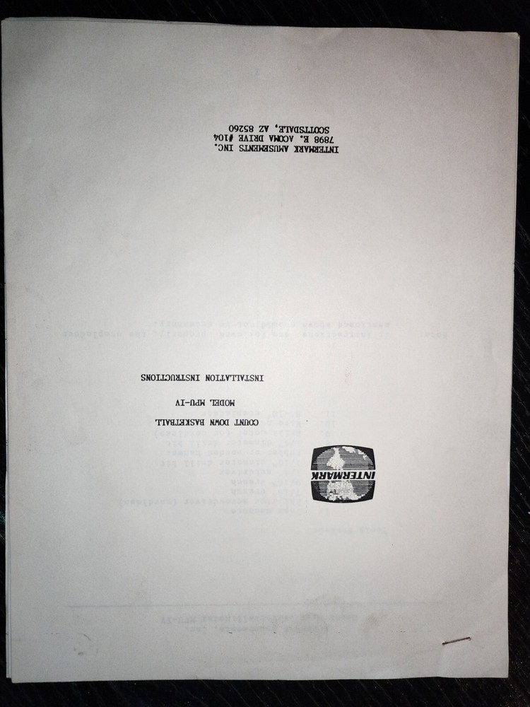 Countdown Intermark Basketball Manual Blueprints Schematics Arcade