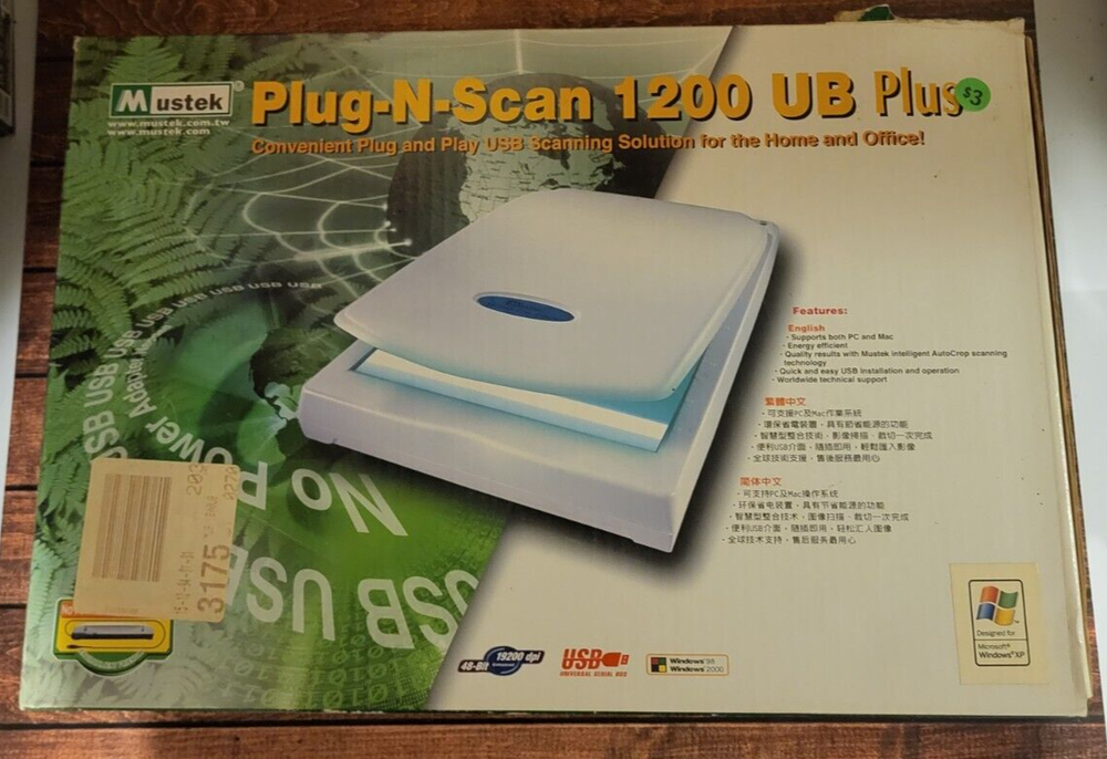 Mustek Plug-N-Scan 1200 UB Plus Home USB Powered Flatbed Scanner New Open Box