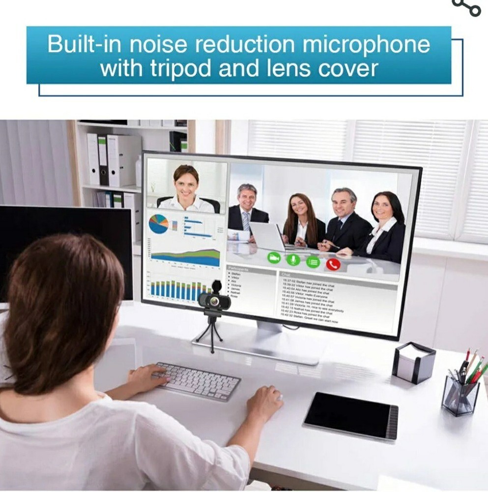 Webcam HD Webcam 1080P with Privacy Shutter, Tripod Stand, and Microphone