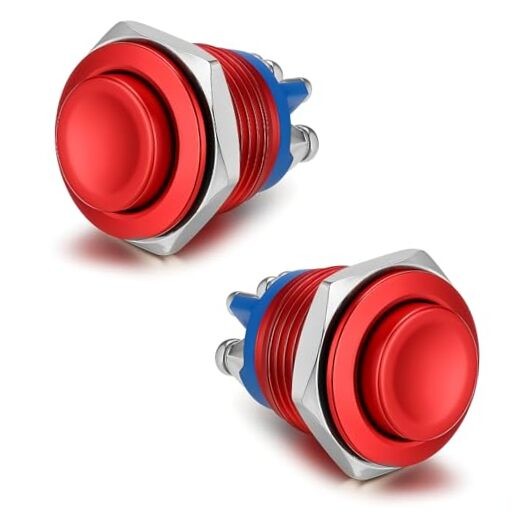 2PCS Momentary Push Button Switch 12V, Momentary Switch 16MM High Round