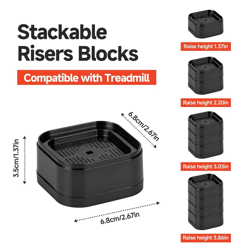 4-Pack Treadmill Incline Riser Blocks, Stackable Black