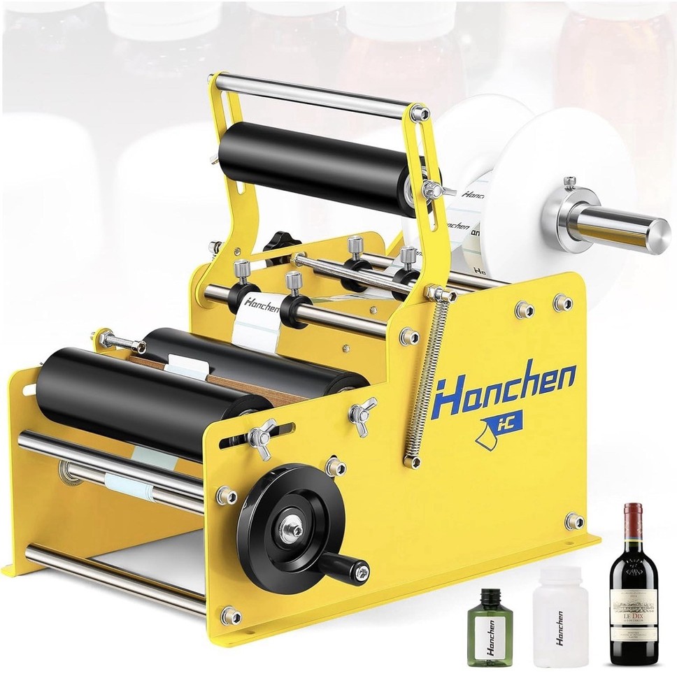 Hanchen Bottle Labeler Manual Round Labeling Machine Adjustable Label Applicator