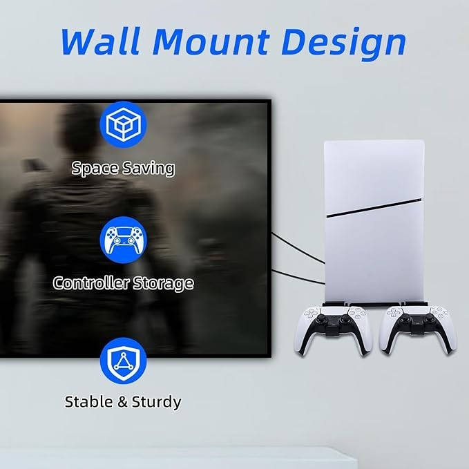 Floating Wall Mount for PS 5 Slim & 2 Removable Controller Holder Repisa flotant