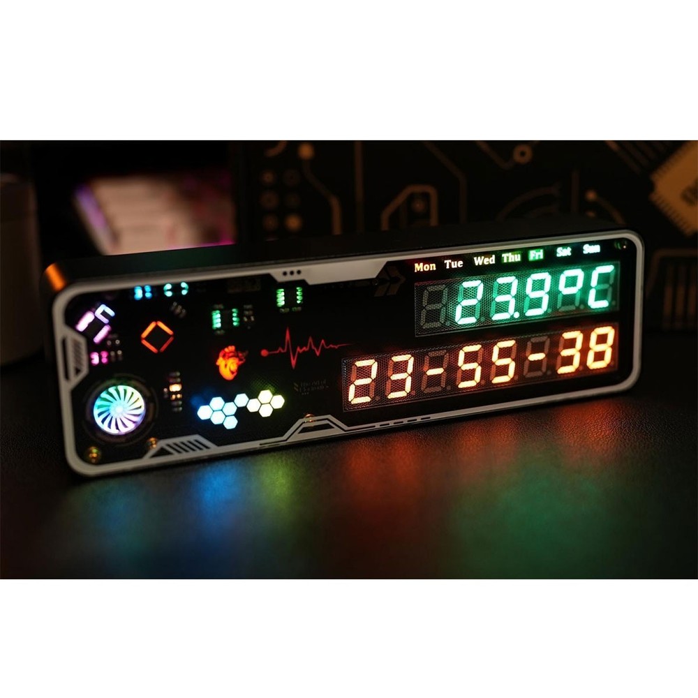Cyberpunk Style Glow Tube Clock 5V USB Type-C Time & Countdown Display