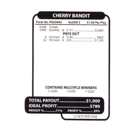 Pull Tab Tickets - Jars - Game - Cherry Bandit - 2,680 ct