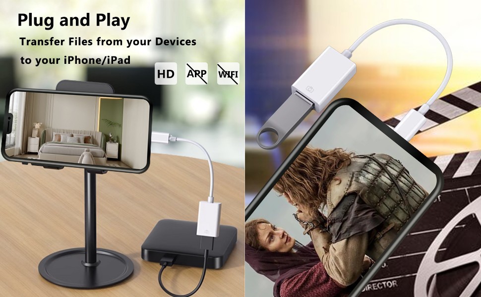 Lightning to USB OTG Adapter for iPhone iPad Camera Card Reader MIDI Hub