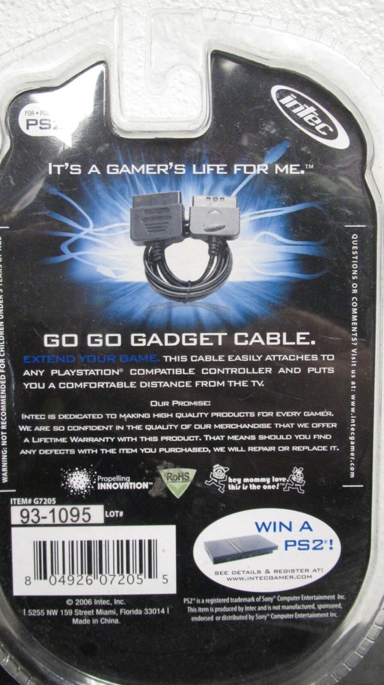 Intec PS2 Controller Extension Cable, 6FT, NEW/ SEALED (TUB 1)