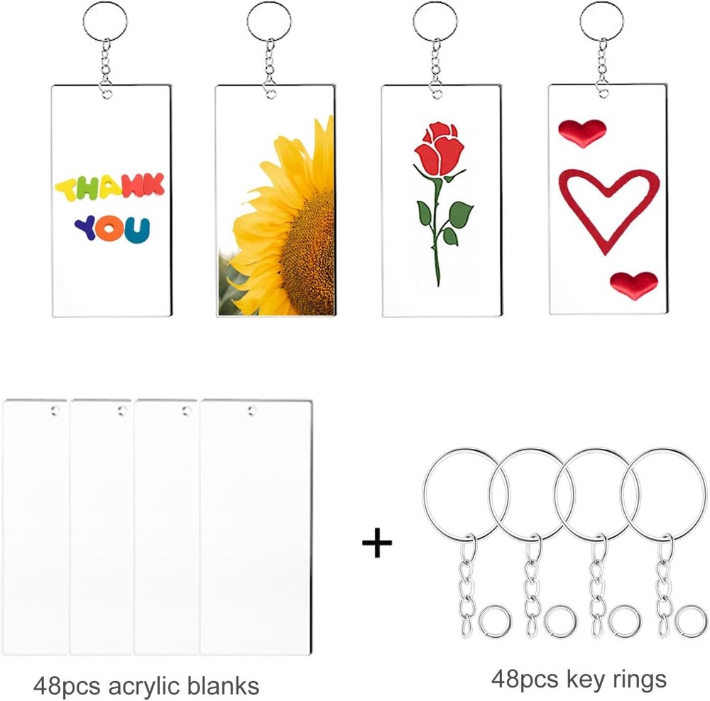 Acrylic Keychain Blanks Set Including 48pcs Rectangle Clear clear