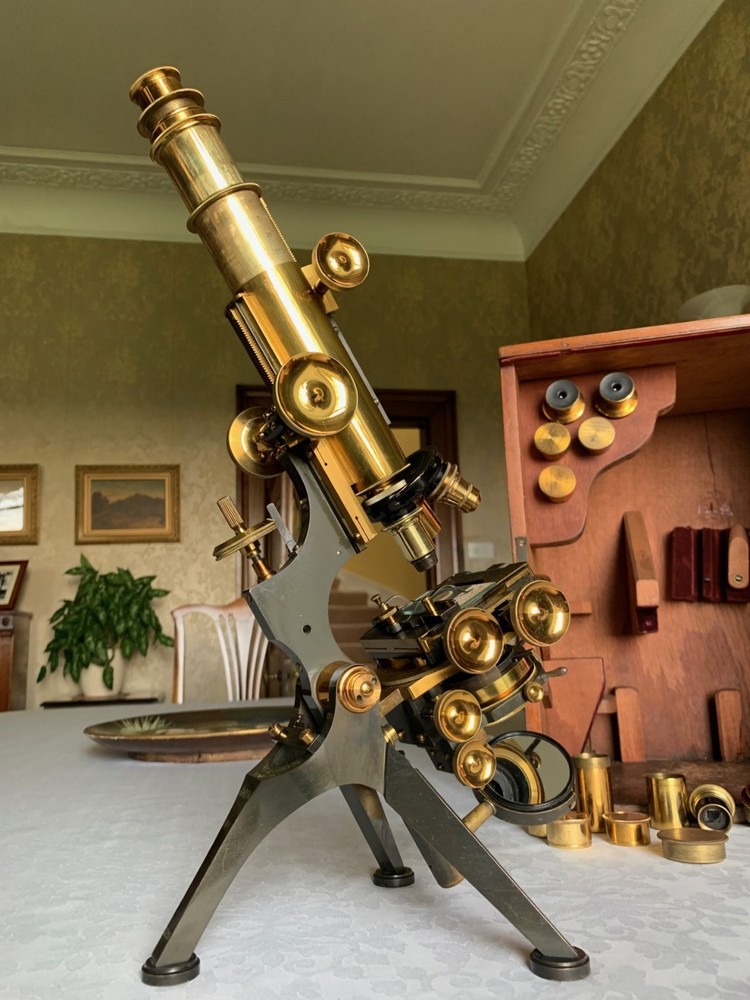 Antique W. Watson & Sons "Royal" Mono/Binocular Brass Microscope - c1901, Cased