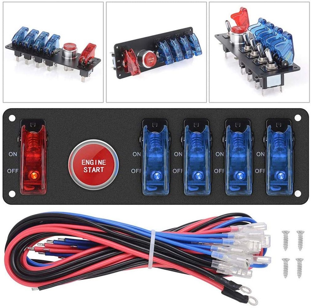 DC12V Flip-Up Ignition Switch Panel 5 in 1 Car Engine Start Push Button LED T...