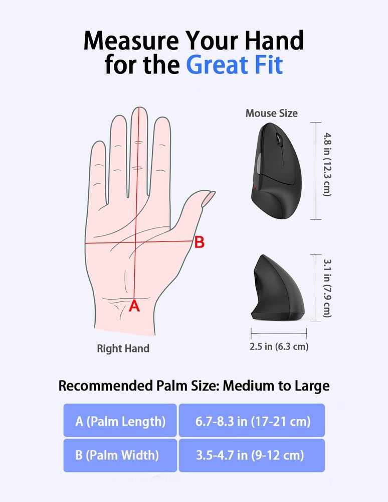 Black 2.4G Ergonomic Wireless Vertical Mouse 4800 DPI Optical 6 Buttons PC