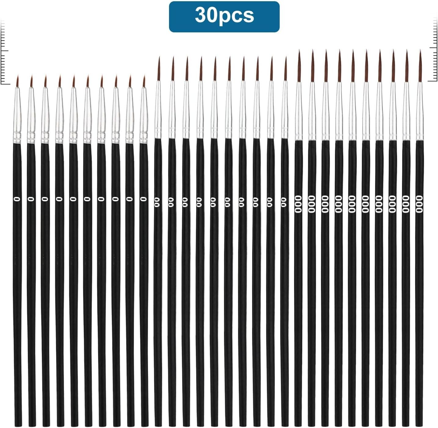 30Pcs Detail Paint Brushes, Fine Tip Paint Brush with 3 Sizes #0#00#000 Mini