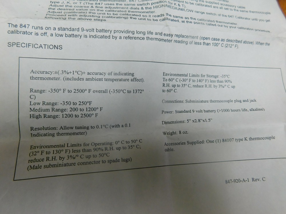 Plastic Process Equipment 847 Thermometer Calibrator