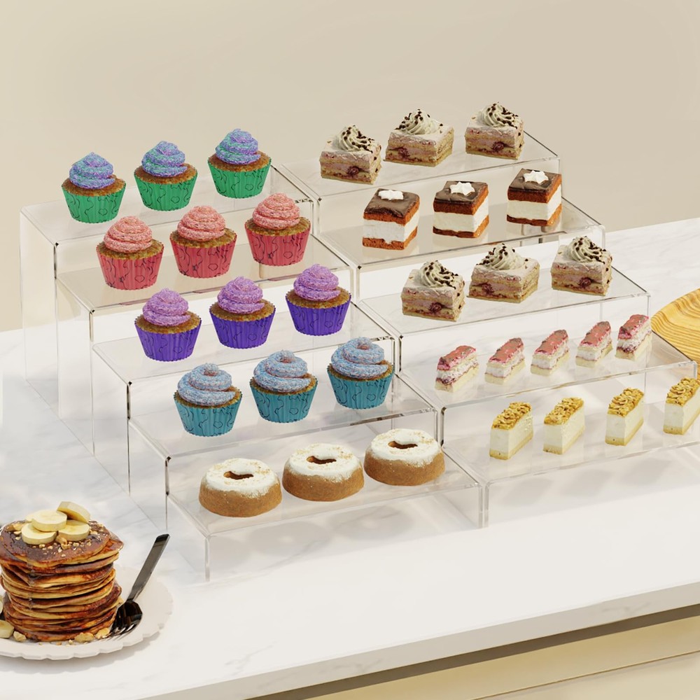 Anglelife 2 Set Large Acrylic Risers, 8 Pcs Rectangular Clear