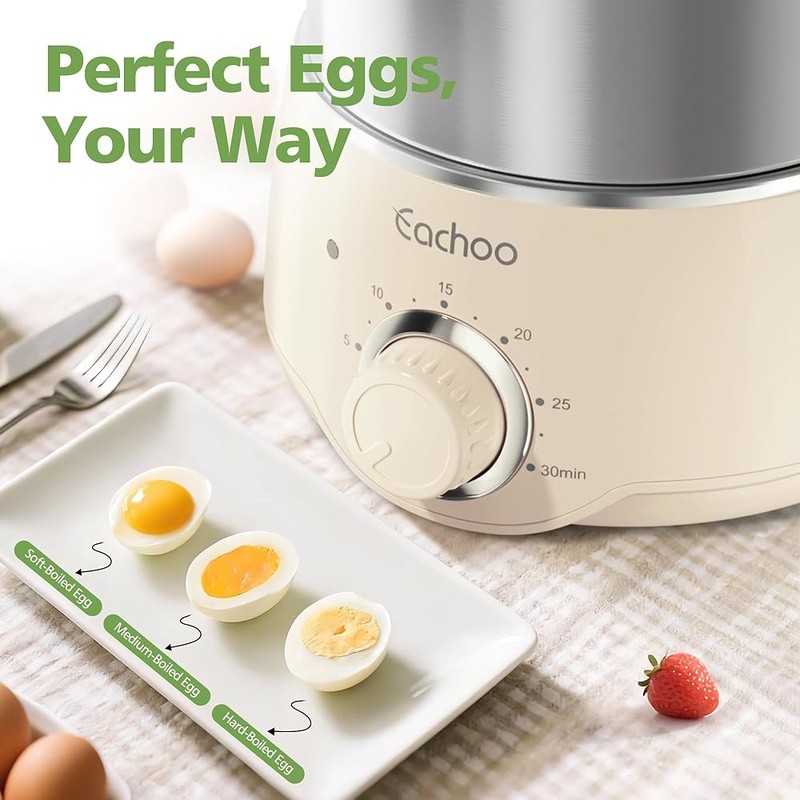 Dual-Tier Egg Cooker Timer Auto Shut-Off Multi-Use Vegetable Steamer 350W