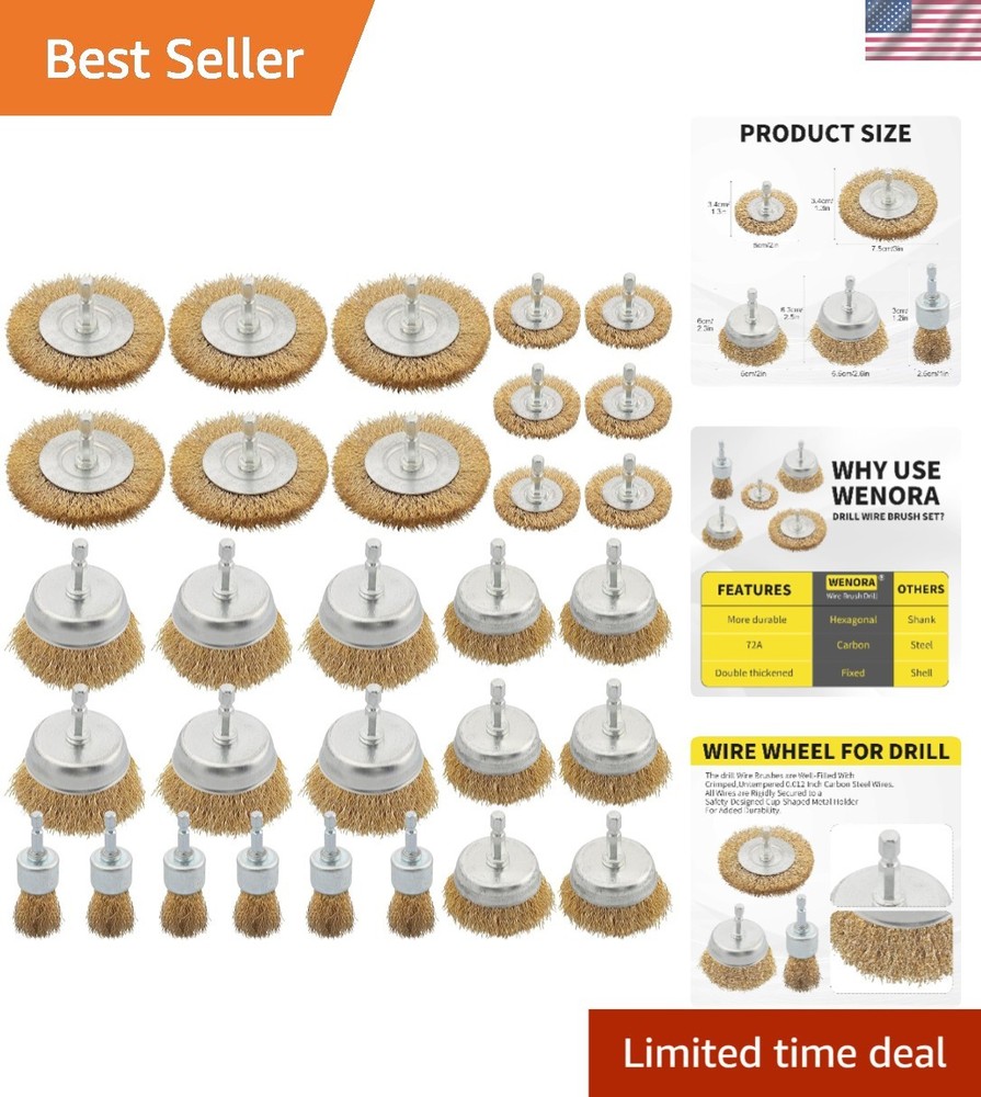 Comprehensive 30-Piece Wire Brush Drill Set - Ideal for Rust Removal Tasks