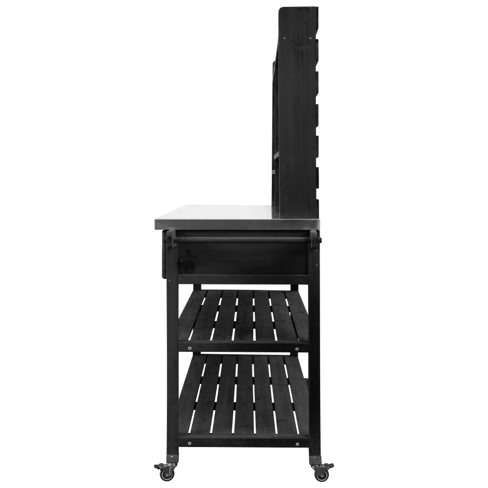 64.9"H Solid Wood Potting Bench Table w/ Lockable Wheels,Outdoor Kitchen Storage