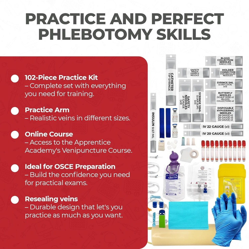 Phlebotomy Practice Arm Kit with Online Learning – Skill-Building Model Arm f...
