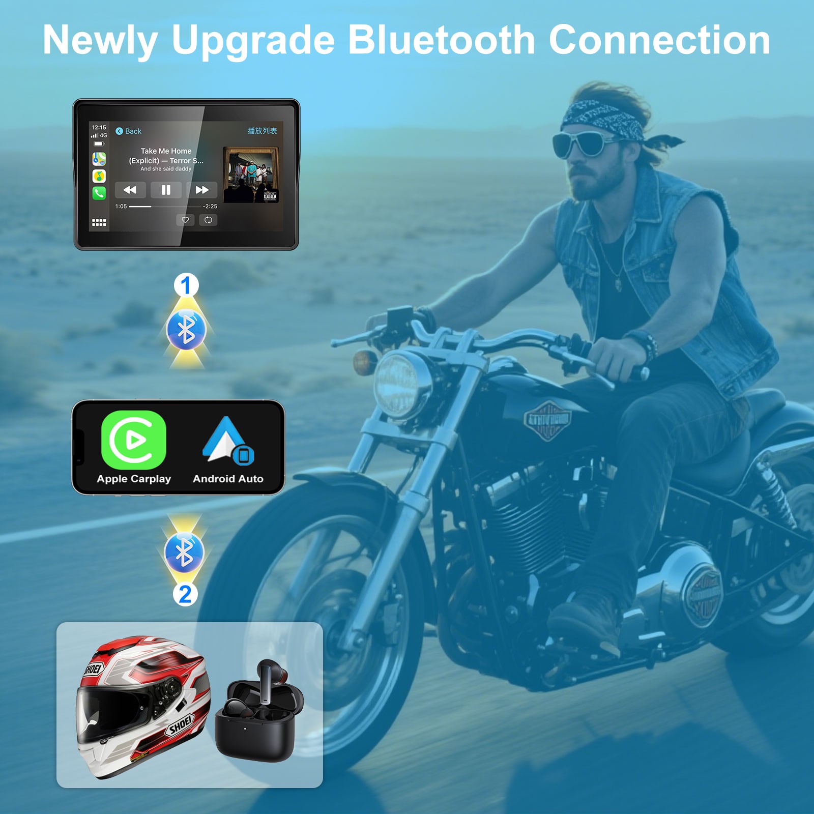 5" Motorcycle Carplay GPS Navigation Wireless CarPlay & Android Auto IP67 WIFI